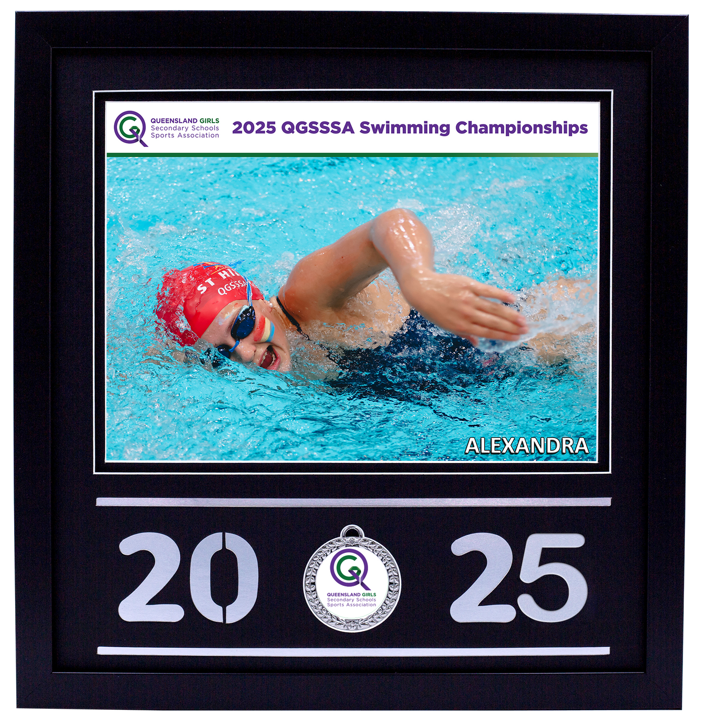 2025 QGSSSA Swimming Champs Black Medal Shots Frame