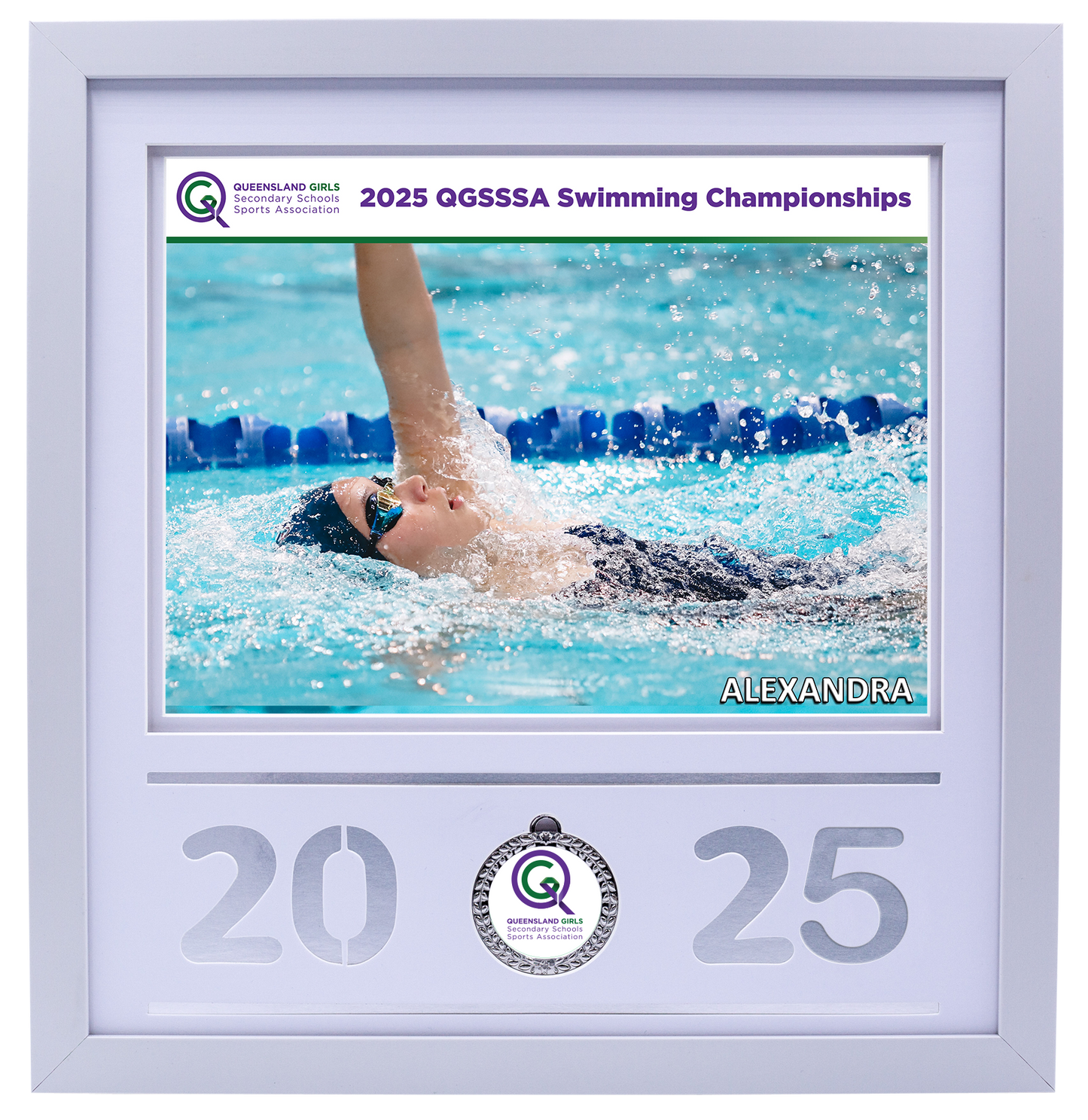 2025 QGSSSA Swimming Champs White Medal Shots Frame