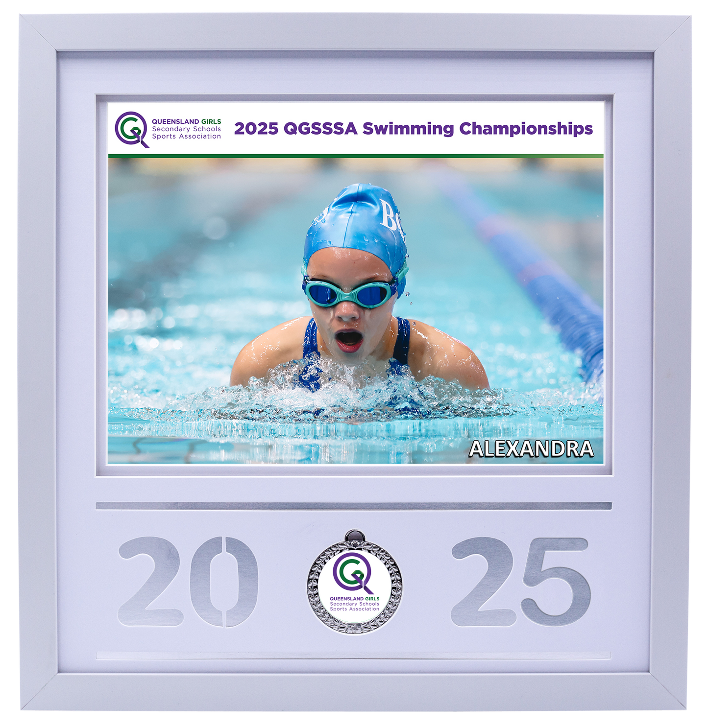 2025 QGSSSA Swimming Champs White Medal Shots Frame