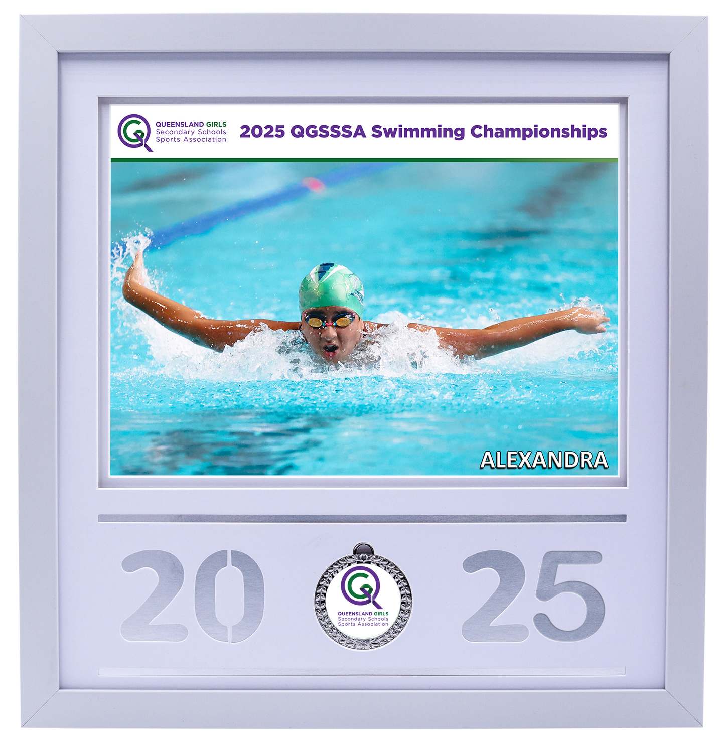 2025 QGSSSA Swimming Champs White Medal Shots Frame