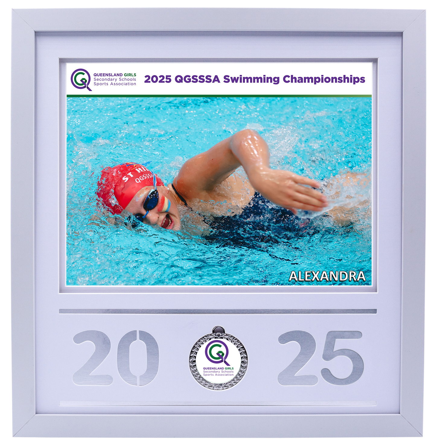 2025 QGSSSA Swimming Champs White Medal Shots Frame