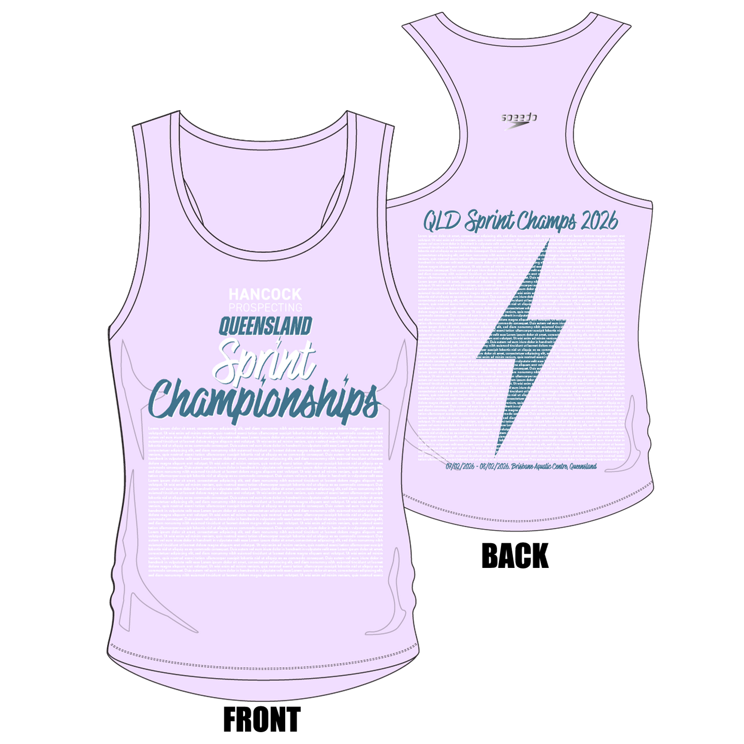 Swimming QLD State Sprints - Pink Womens Names Singlet