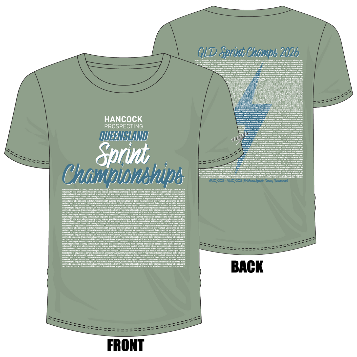 Swimming QLD State Sprints - Green Unisex Names T-Shirt