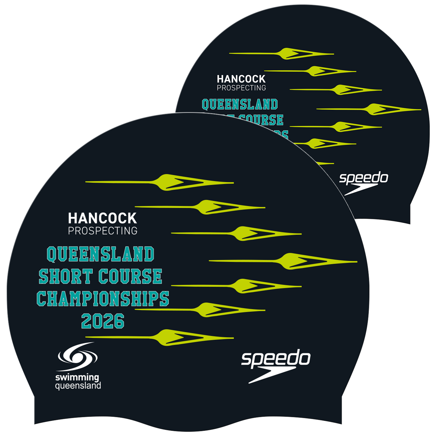 Swimming QLD State - Black/Lime Speedo Cap