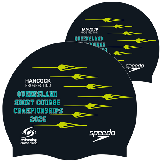 Swimming QLD State - Black/Lime Speedo Cap