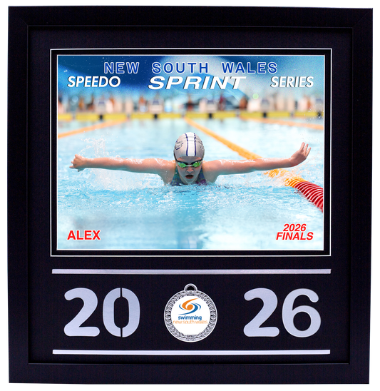 2026 NSW Speedo Sprint Black Medal Shots Frame