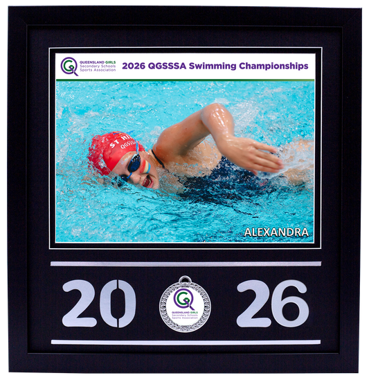 2026 QGSSSA Swimming Champs Black Medal Shots Frame