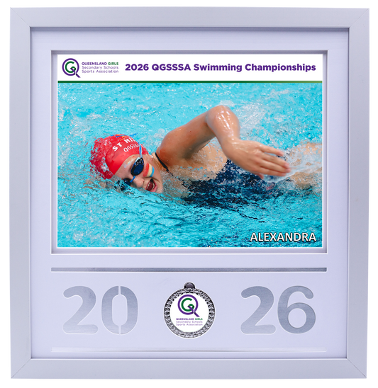 2026 QGSSSA Swimming Champs White Medal Shots Frame