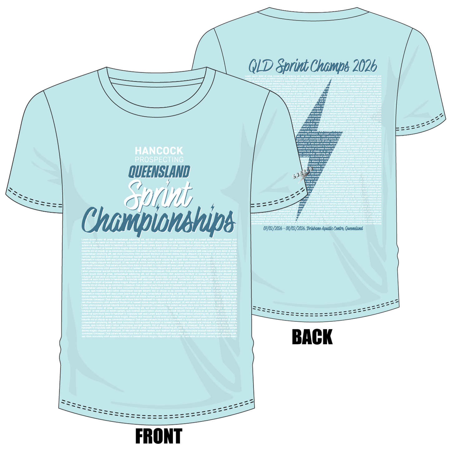 Swimming QLD State Sprints - Aqua Unisex Names T-Shirt