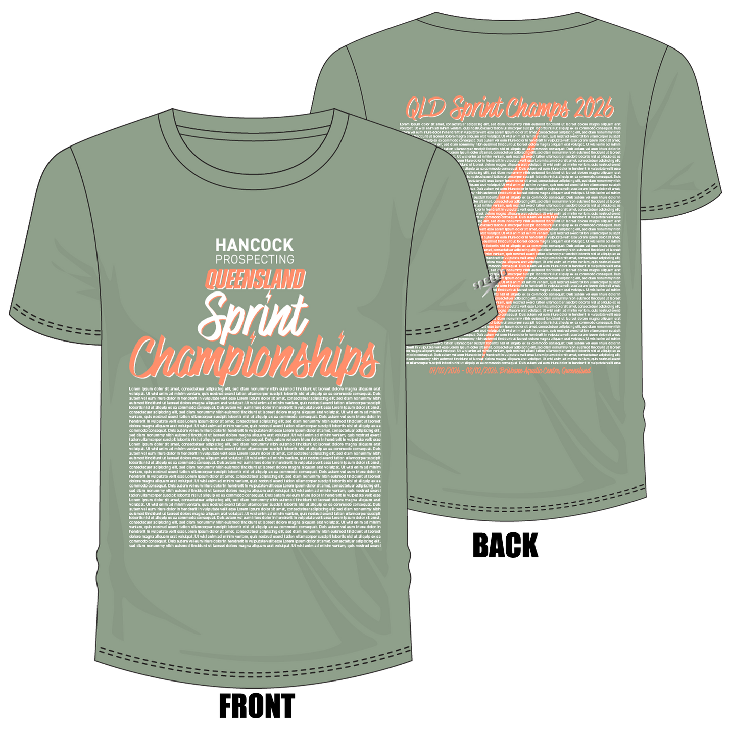 Swimming QLD State Sprints - Green Unisex Names T-Shirt