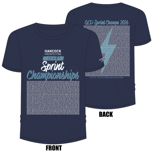 Swimming QLD State Sprints - Blue Unisex Names T-Shirt
