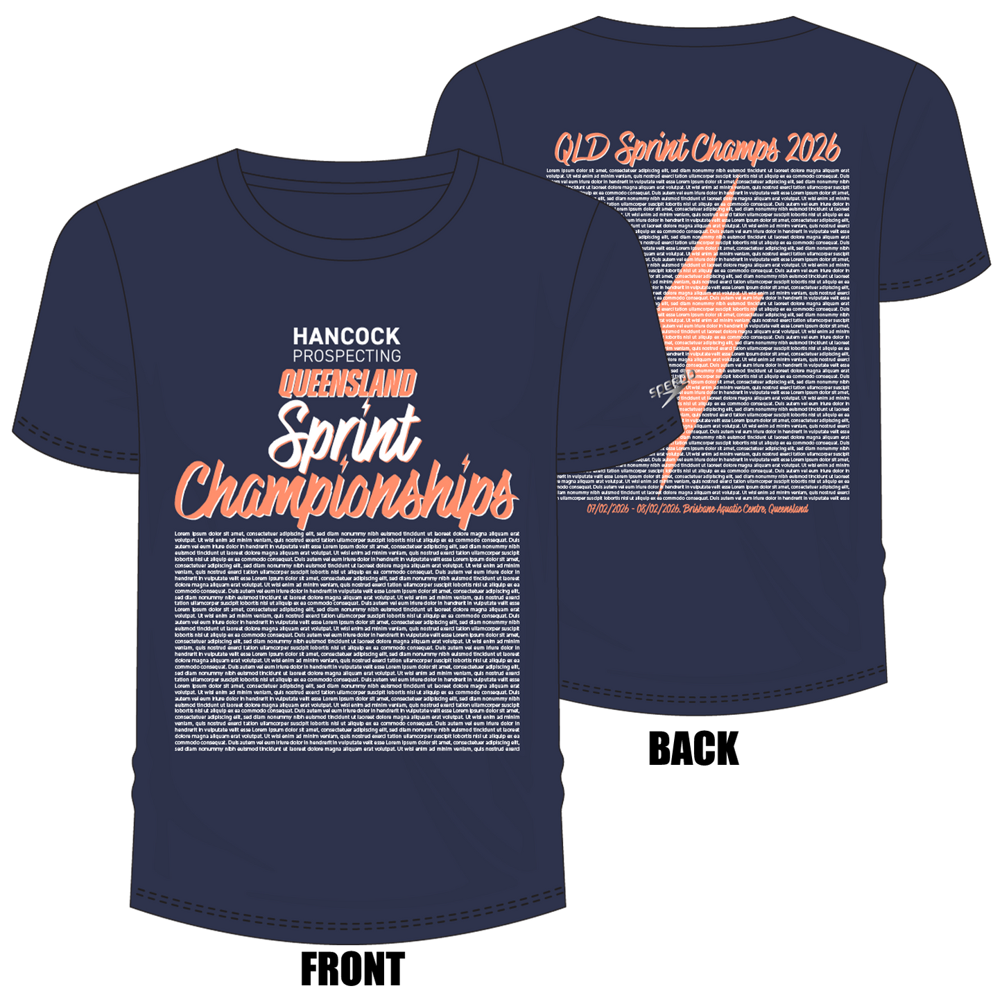 Swimming QLD State Sprints - Blue Unisex Names T-Shirt